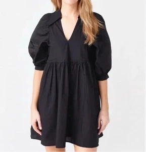 Hunter Bell Tuckernuck Noah Women's Black Puff Sleeve Vneck Mini Dress XS - Picture 1 of 5