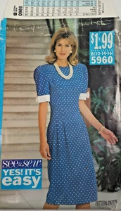 Butterick 5960 Front Tucks Dress Pattern Size 12-16 New Envelope Damage - Picture 1 of 6