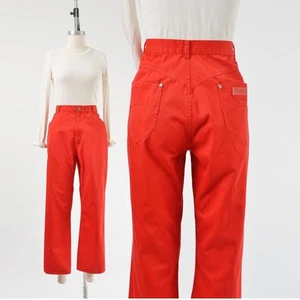 Vintage 80s Gitano Red Pants High Waisted Cotton Ankle Length Pants L 33 waist - Picture 1 of 8