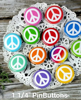 DECORATIVE GREETINGS INC. 12 Hippy PEACE SIGN 1 1/4" Pinback Buttons Party Favors Festival Gift USA Pins