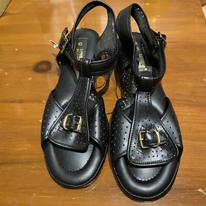 Vintage Love Mates Black Open Toe Low Wedge Sandal Comfort Padded Sz 6 - Picture 1 of 5