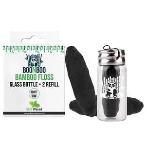 BOONBOO Zahnseide | Glasflasche + 2 Minen | 300 Fuß/90 M | Bambus anthrazit - Bild 1 von 5