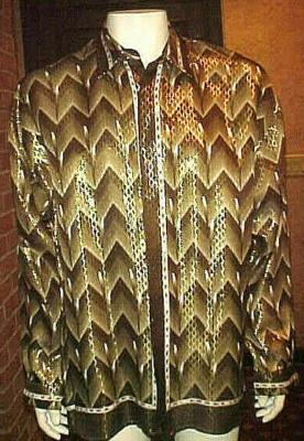 CAMISA VINTAGE PARA HOMBRE ALBERTO CELINI SEDA METALIZADA OLIVA NEGRO GRIS Y BLANCO TALLA XL Foto 1 de 4