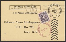 1961 Business Reply Card #J18 5c Postage Due Tied With Parcel Post Truro NS CDS
