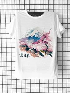 Tee-shirt Manga Culture Japonaise Sakura Mont Fuji Calligraphie Mixte et Enfant - Foto 1 di 3