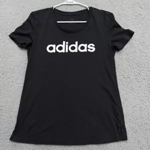 ADIDAS Shirt Youth Kids Medium Black Short Sleeve with Logo Spell Out on Chest - Picture 1 of 9