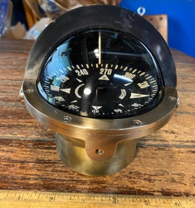 Vintage Polished Brass Ritchie Navigator BN-45 Bracket Mount Compass 4 1/4" Card - Picture 1 of 13