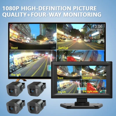 10.1" Quad Monitor Dash Cam DVR Record 4x 4CH 4PIN Reversing Camera 1080P Truck - Image 1 of 4