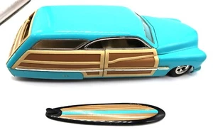 1999 Hot Wheels 1:18 1950 Merc Woodie Mercury Surfboard In Back Teal - Picture 1 of 24
