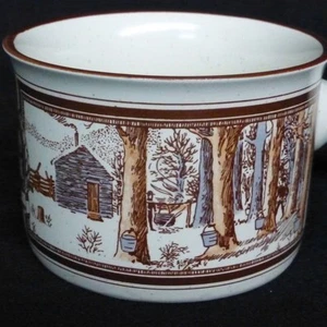 Watkins Almanac Soup Mug  March Collectible Farm Scene 1904 Vibrant Brown Trim - Imagen 1 de 6