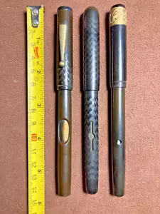3 UNUSUAL HARD RUBBER FOUNTAIN PENS THUMB, COIN, AND MATCHSTICK FILLER - Picture 1 of 12