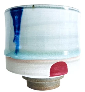 Studio Yunomi Cup 4" Zen Red Dots & Cobalt Drip Ceramic Glaze, Jorgensen, Denver - Picture 1 of 12