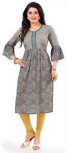 Fadenstickerei grau Kurtis Damen indische Kurti Tunika Kurta Shirt Kleid DKL556 - Bild 1 von 8