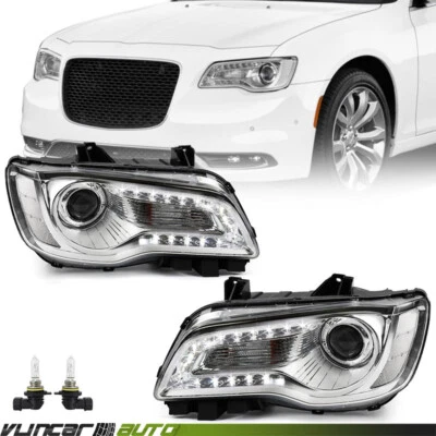 Set Headlights For 2015-2023 Chrysler 300 Chrome Halogen LED DRL Projector LH RH Foto 1 de 4