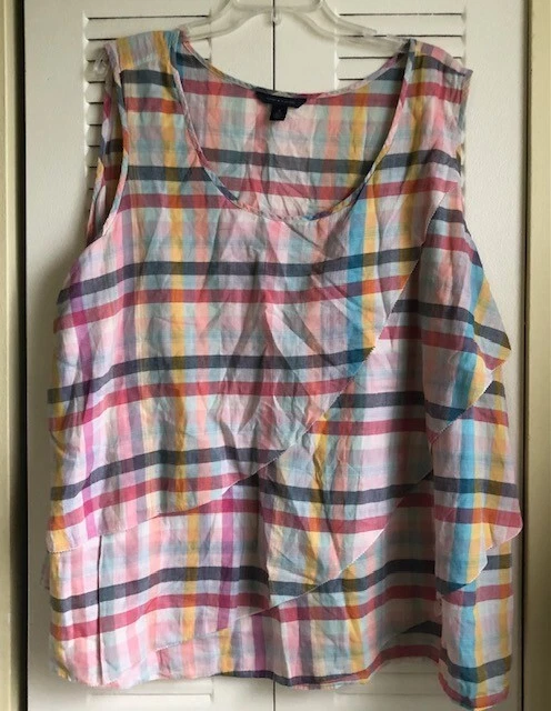 Tommy Hilfiger Women's 3X Plaid Multi-Color Pastel Shirt Sleeveless ~EUC~ - Image 1 of 4