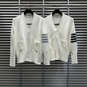 Thom Browne New Men/women's V-neck Four-bar Wool Knitted Sweater Tide Cardigan - Picture 1 of 21