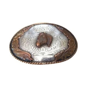 Fibbia cintura Irvine Jachens Inc Navajo testa di cavallo argento sterling rame vintage - Foto 1 di 4