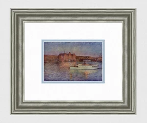 PRINCE EUGEN Antique Color Print "White Boat in the Harbor" Gallery Framed COA - Picture 1 of 3