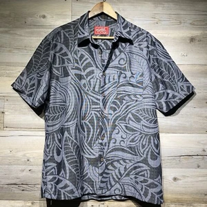 Woody's Retro Lounge Shirt Gray Tropical Leaf Hawaiian Modal Blend Size Large - Picture 1 of 6