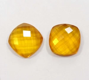 18 Ct Natural CERTIFIED Citrine Square Carving Yellow Color Loose Gemstone Pair - Picture 1 of 5