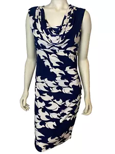 Phase Eight Navy and White Floral Draped Neck Sleeveless Knit Dress Size 14 - Picture 1 of 5