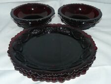 5 Piece Set Avon Cape Cod Ruby Red Glass Salad Dessert Plates Dessert Bowls Euc
