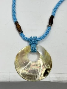 Collana di perle turchesi con ciondolo conchiglia abalone sirena vintage 18 pollici - - Foto 1 di 6