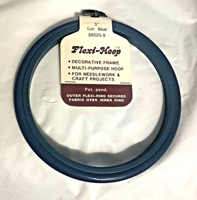 Vintage ~ Flexi-hoop ~ BLUE 5” Needlework Hoop/Frame W/Metal Hanger #88525 NEW - Image 1 of 4