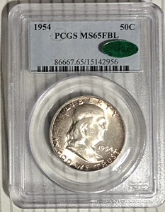 1954 P PCGS + CAC MS65 FBL Mint Set Toned Franklin Half Dollar GEM BU Lustrous - Picture 1 of 9