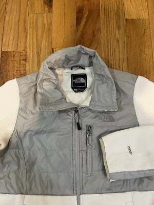 North Face Denali Fleece Jacket Womens S White Gray 550 Polartec Goose Down Zip - Image 1 of 4