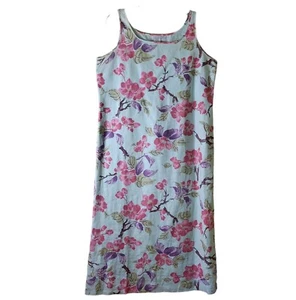 Garnet Hill Linen Maxi Tank Dress Size 18 Green Pink Floral Flower Cottagecore - Picture 1 of 4