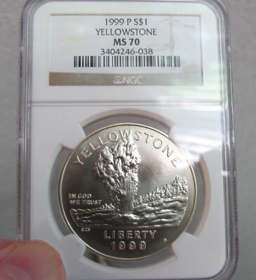 Dólar de plata conmemorativo P Yellowstone 1999 $1 NGC MS70 Foto 1 de 4