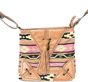 Handbag by Jessica Simpson with an American Indian Look to It, Browns, Pinks, - Picture 1 of 7