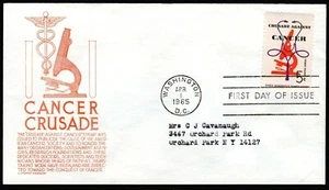 1263 5c Crusade Against Cancer FDC Anderson light orange cachet Apr 1, 1965 - Bild 1 von 1