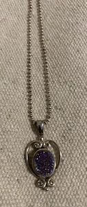 New Sajen Sterling Silver 20 in Drusy Pendant Quartz Purple Blue Stone Necklace - Picture 1 of 14