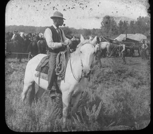 c1900 Cowboys Broncho Corral Winter Magic Lantern Glass Slide Keystone - Picture 1 of 3