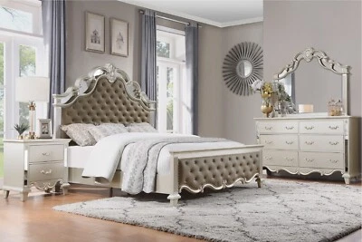 NEW 4PC Champagne Gold King Bedroom Set Modern Glam Furniture Bed/D/M/N - Image 1 of 4