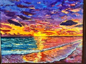 Original Acrylic Painting "Key West Sunset" by Artist 16"x20" Unframed - Picture 1 of 2