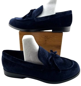 Charles & Keith Blue Velvet Loafers Women's Size 39 / 8 M Slip-On w/ Bow Classic - Picture 1 of 8