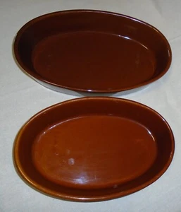 2 Brown Au Gratin Oval Baking Casserole Dishes 2 Sizes Unmarked READ - Picture 1 of 16