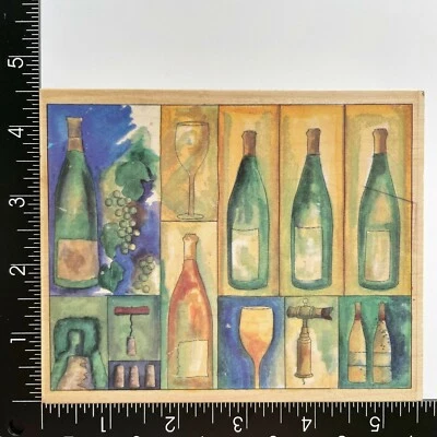 Штампы винный коллаж бутылки стеклянный виноград 90290 деревянный резиновый штамп - Изображение 1 из 3
