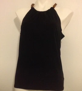 MICHAEL KORS Knit Top Blouse Chain Halter Black M - Picture 1 of 5