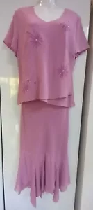 WHIMSY SKIRT SUIT SIZE 14 TOP SKIRT DUSKY PINK EMBROIDERED SEQUINS WEDDING MOB - Picture 1 of 6