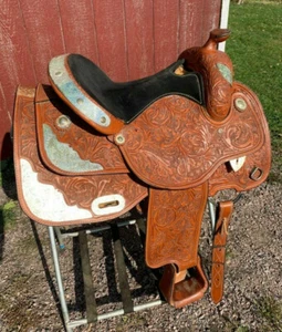 Western show saddle 16" on eco leather buffalo chestnut on drum dye finished - Picture 1 of 5