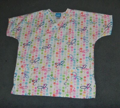 H.Q. Scrubs Butterfly Design V-Neck Scrub Top Women's Size S - Image 1 of 4