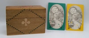 2 Decks Regular Playing Cards Unique Japanese Wood Box Green Yellow NO JOKERS - Picture 1 of 7