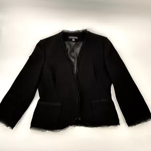 Banana Republic Raw Hem Blazer Black Woven Size 12 Wool - Picture 1 of 15