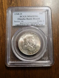 1948-D Franklin Half Dollar 50C PCGS MS 65 FBL Omaha Bank Hoard Special Label - Bild 1 von 4