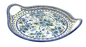 Blue Rose Polish Pottery Ballina Round Serving Tray with Handles - Picture 1 of 2