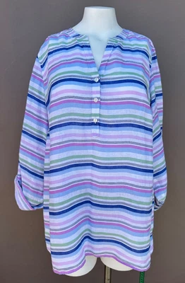 Camisa de campamento Talbots para mujer 1X Plus 100 % lino con botones popover rayas costeras Foto 1 de 4